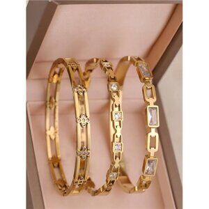 3pcs/1pc 18K Gold Plated Cubic Zirconia Bracelet Set